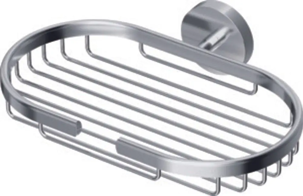 Seifenkorb aus chromatischem Material, wandmontiert, mit ovaler Form und Rillenstruktur. Produkt von Ideal Standard.